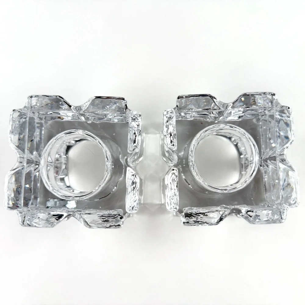Pair of square glass votive candle holders. 3